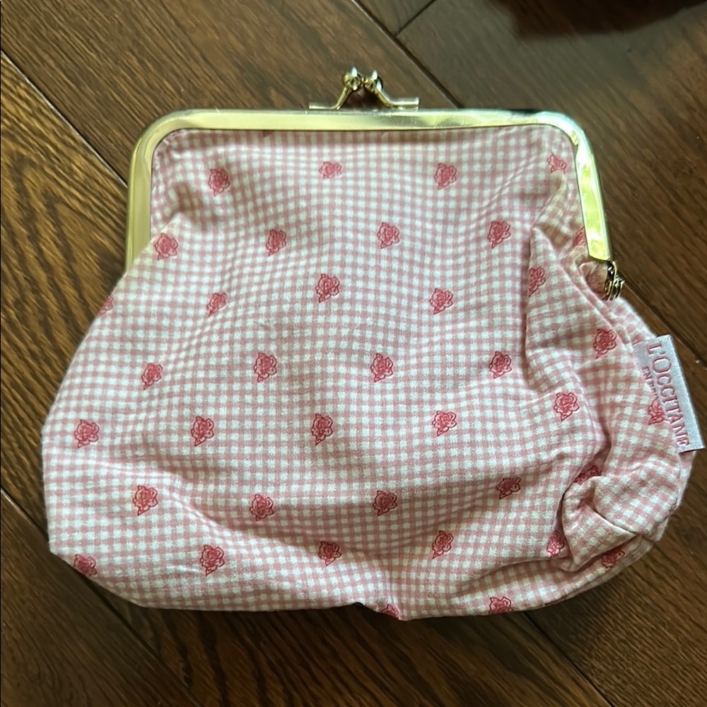 L'OCCITANE Pink Gingham Cosmetic Bag